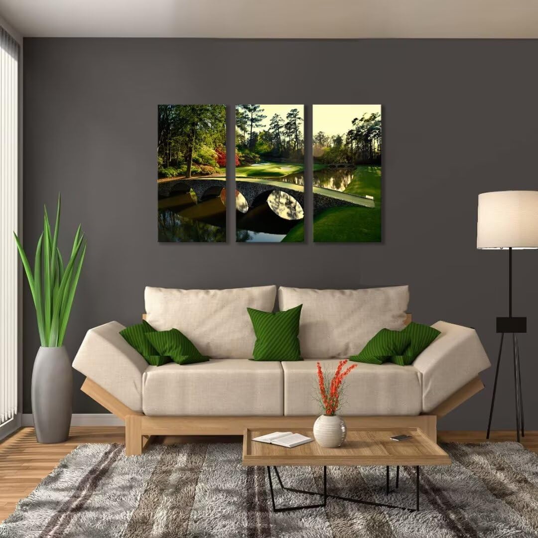 chenchenArt Augusta Golf Course Wall Art for Living Room Bedroom Home Decorations Golf Course Pictures Posters Canvas Prints Modern Artwork Framed Ready to Hang(20''W x 40''H x3)