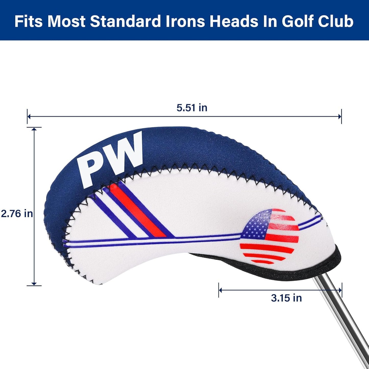 Golf Club Iron Head Covers Set, 10PCS Neoprene USA Flag Design Protective Covers for Irons