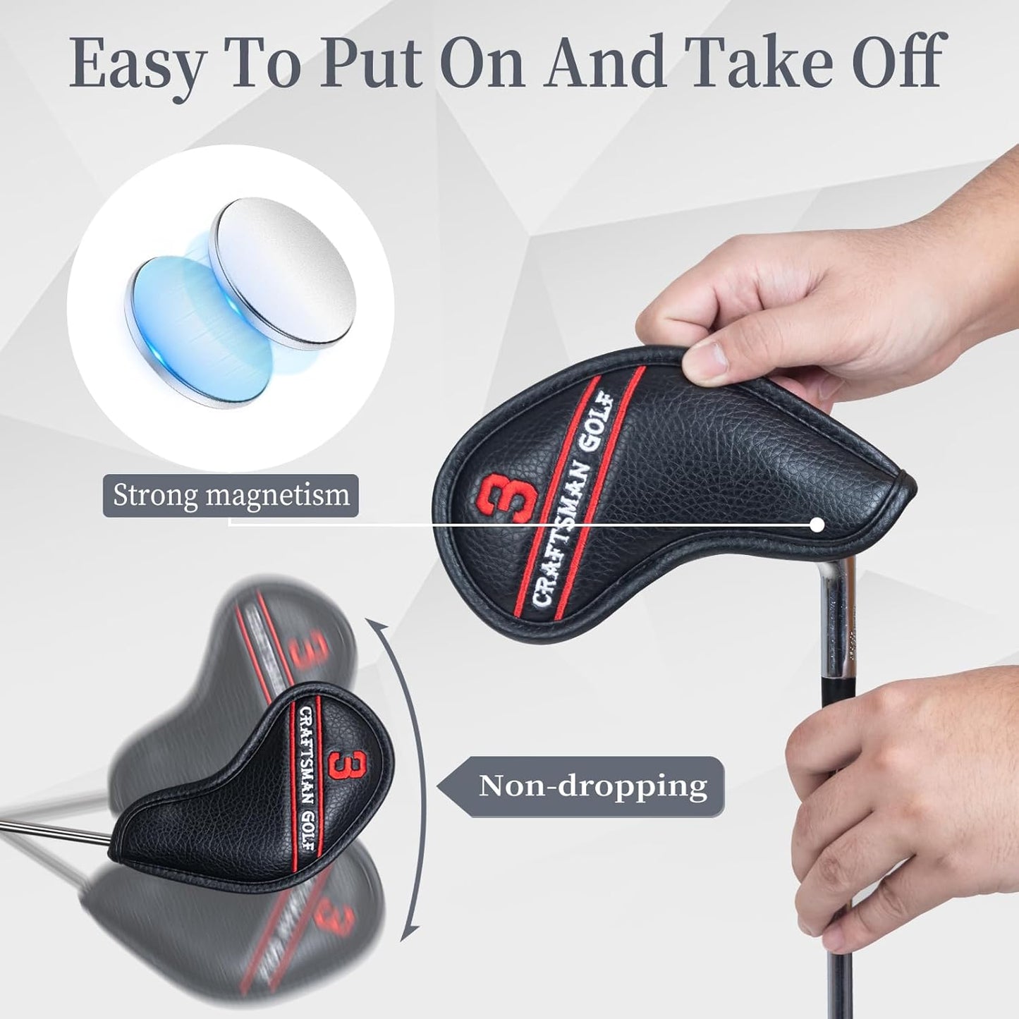 CRAFTSMAN GOLF 12pcs or 1pc Black Leather Golf Iron Head Covers Set Headcover Colorful Number Embroideried for Callaway Ping Taylormade Cobra Also Custom Version w/Your Name