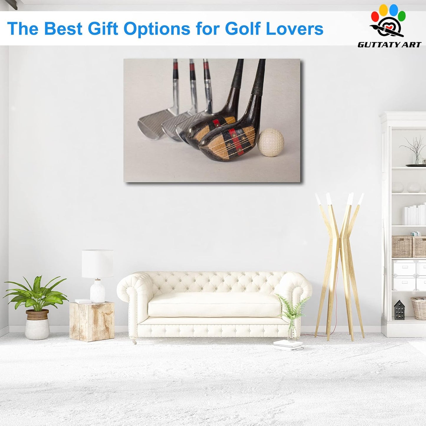 Golf Canvas Wall Art - Modern Clubs Picture for Living Room, Men's Sports Balls Poster Prints for Home Office Bathroom Decor - Framed Artwork Ready to Hang 28x40 Inches
