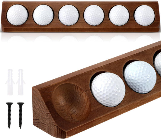 2 Pack Wooden Golf Ball Display Case 6 Standard Size Wall Mount Golf Ball Stand Holder Display for Collector Sport Memorabilia Accessories Gift (Walnut Color)