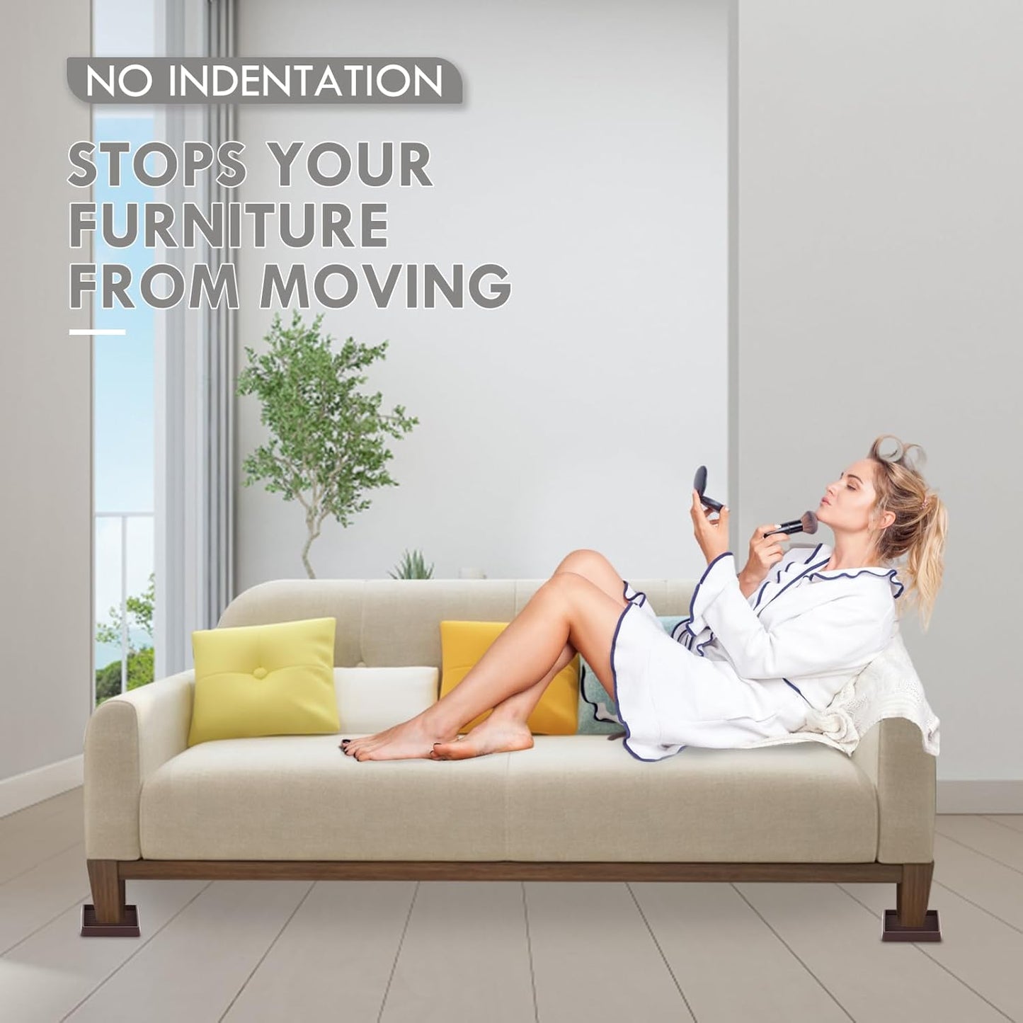 Non Slip Furniture Pads, 2.5” Round Rubber Caster Cups, 12 Pcs Furniture Coasters, Anti-Slip Gripper, Anti Slide Furnitures Feet Floor Protectors for Bed Couch Stoppers - Brown