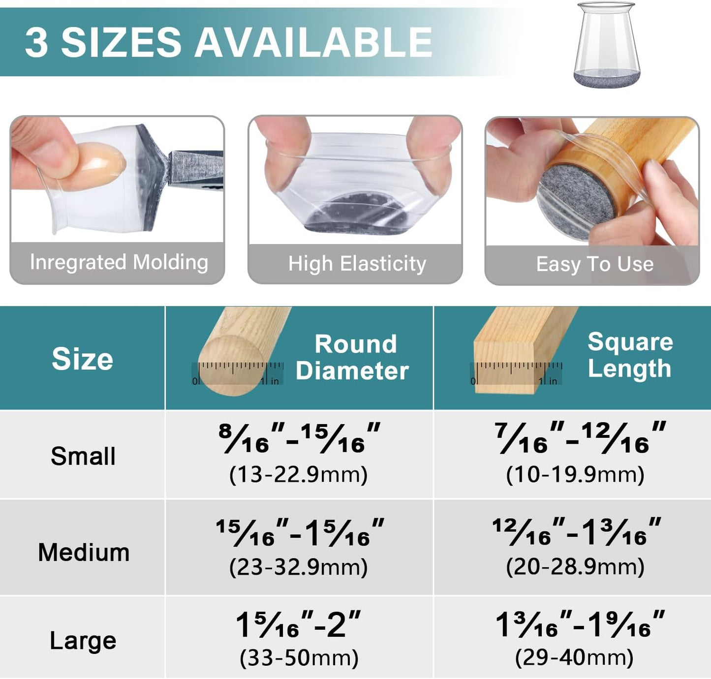 24 Pcs Chair Leg Floor Protectors Round, Silicone Felt Furniture Leg Pads Caps Covers for Hardwood Floors (Fit 8/16“ to 15/16”)