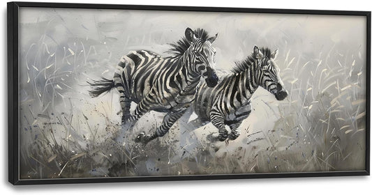 Large Country Zebra Framed Wall Art for Living Room African Zebra Pictures Canvas Wall Decor Print Painting Artwork Modern Home Decorations for Bedroom Office 60x30 inch