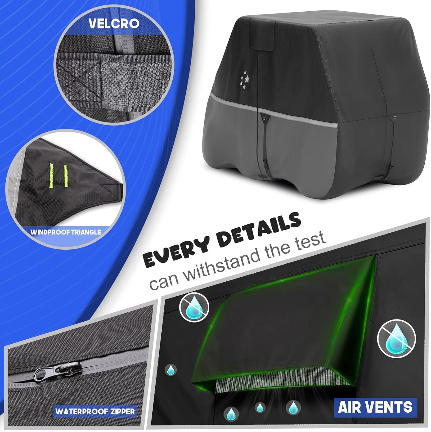 Waterproof Golf Cart Cover, Heavy Duty Marine Grade Fabric, Universal Fits for Most Brand 2/2+2/4+2 Passengers Yamaha, Honda, Club Car, EZGO Golf Cart