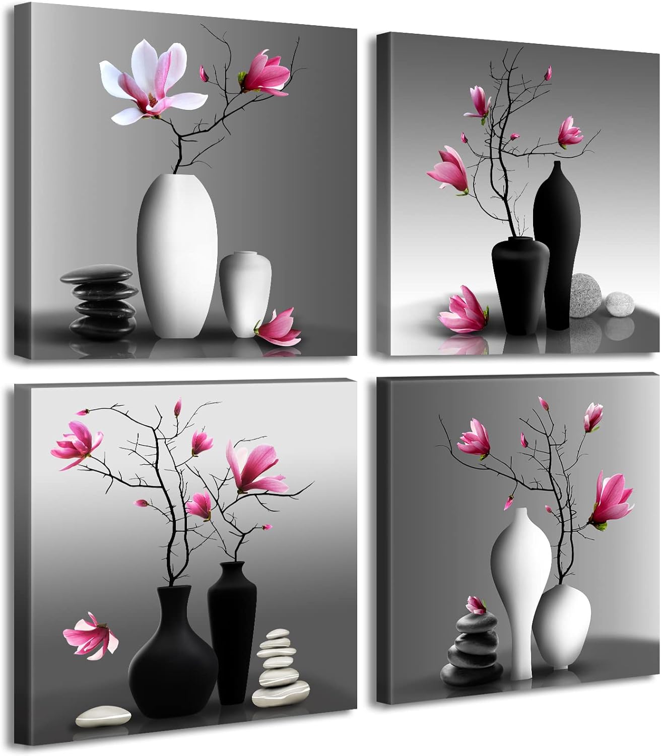 DJSYLIFE Modern Bathroom Pictures Wall Decor Zen Flowers Paintings Canvas Decorations Black and White Wall Art for Bedroom Living Room Home