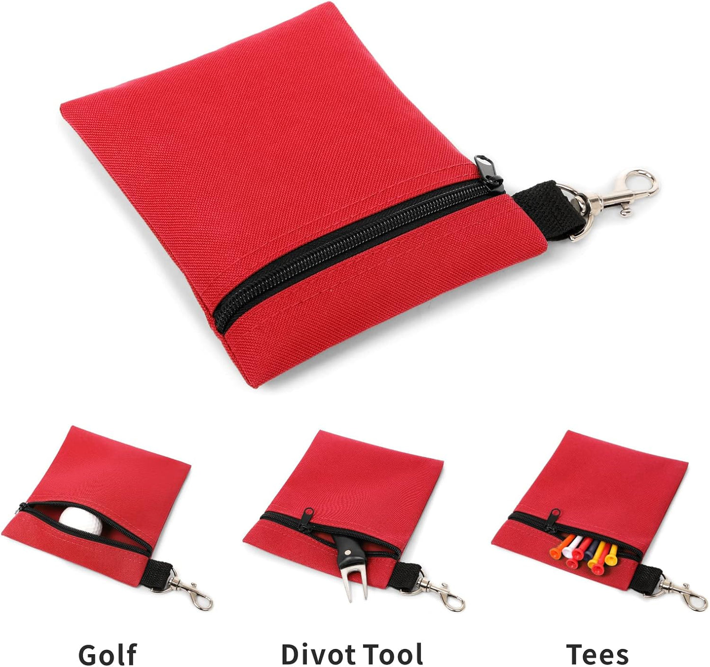 BuyAgain Golf Tee Pouch, 5.62 X 6.87 Inch Professional Zipper Golf Tee/Ball Pouch Bag with Metal Lobster Claw Clip