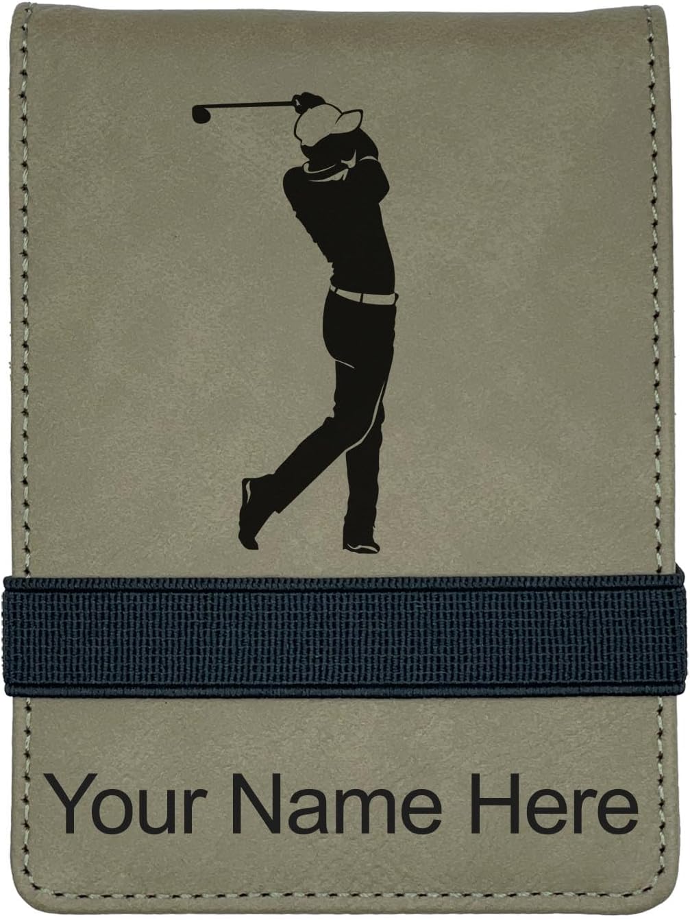 LaserGram Mini Padfolio with Notepad and Pen, Golfer Golfing, Personalized Engraving Included (Light Brown)