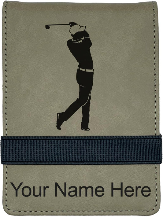 LaserGram Mini Padfolio with Notepad and Pen, Golfer Golfing, Personalized Engraving Included (Light Brown)