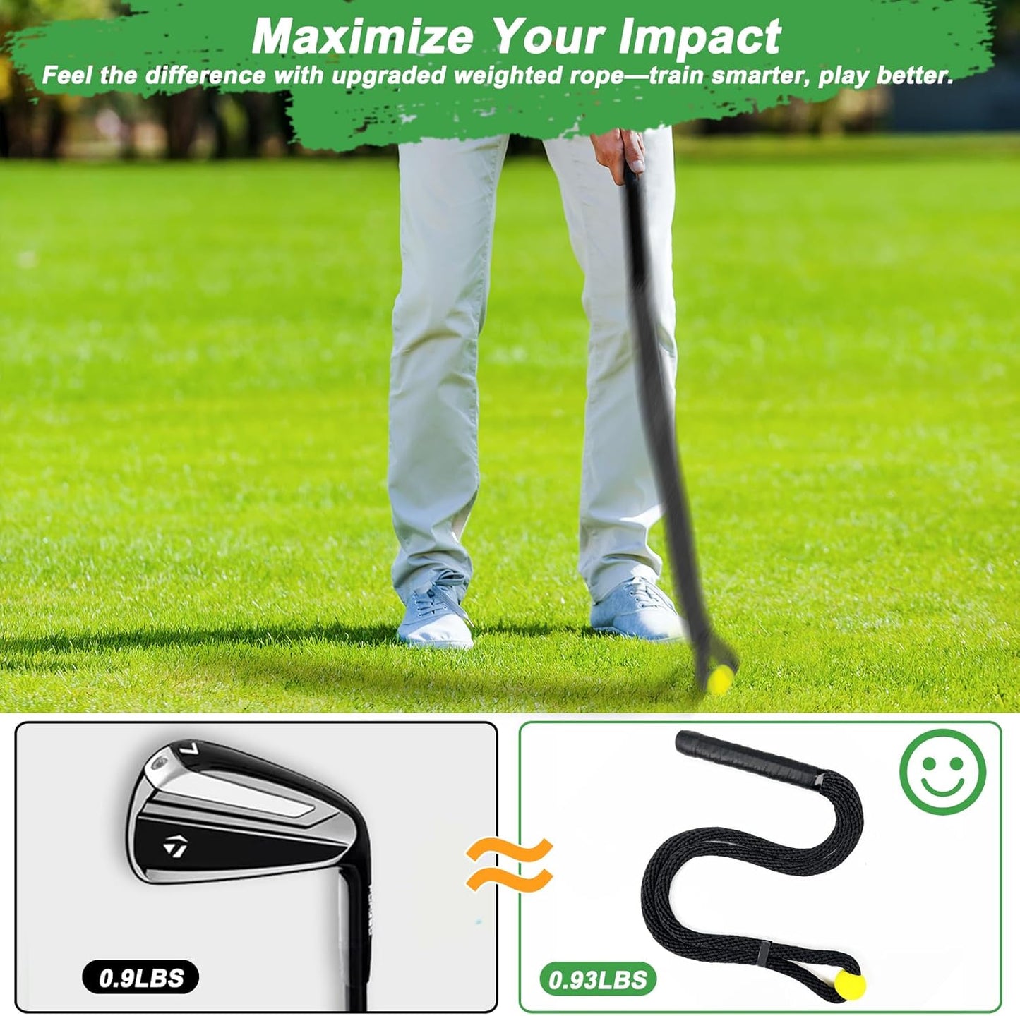 Golf Rope Swing Trainer, Professional Golf Swing Rope Training Aid to Improve Speed, Tempo, Rhythm, Flexibility and Strength, Golf Warm-Up Practice Equipment for Golfers of All Levels