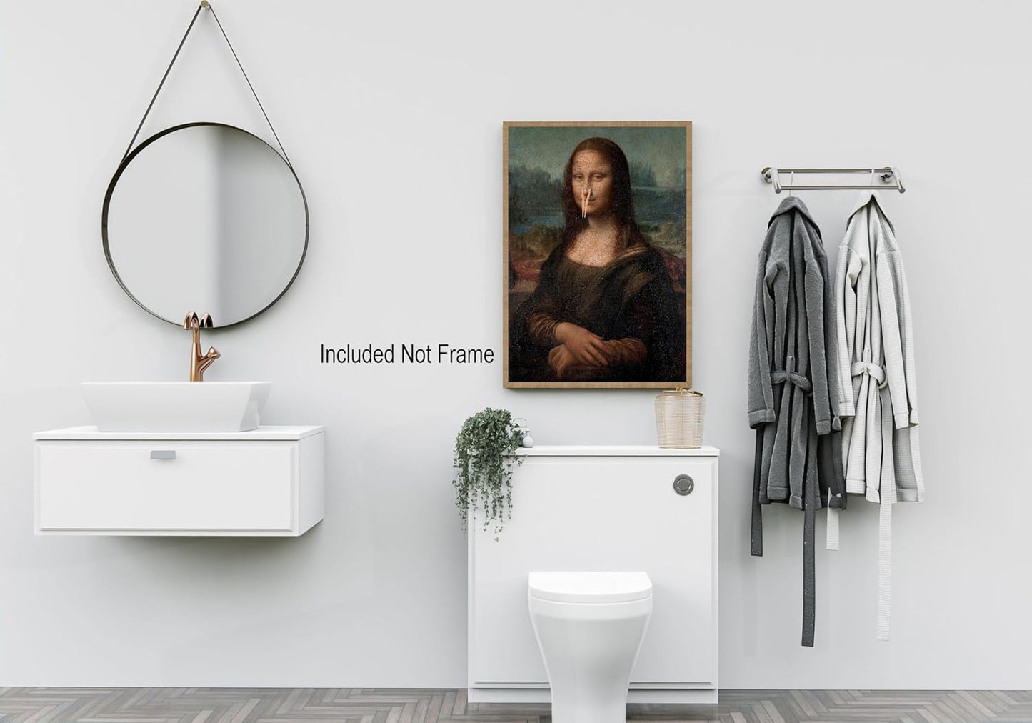 Funny Bathroom Wall Art Classical Oil Painting Mona Lisa Poster Amusing Pinching Nose Canvas Prints Vintage Humor Wall Decor for Restroom Toilet 16x24in Unframed