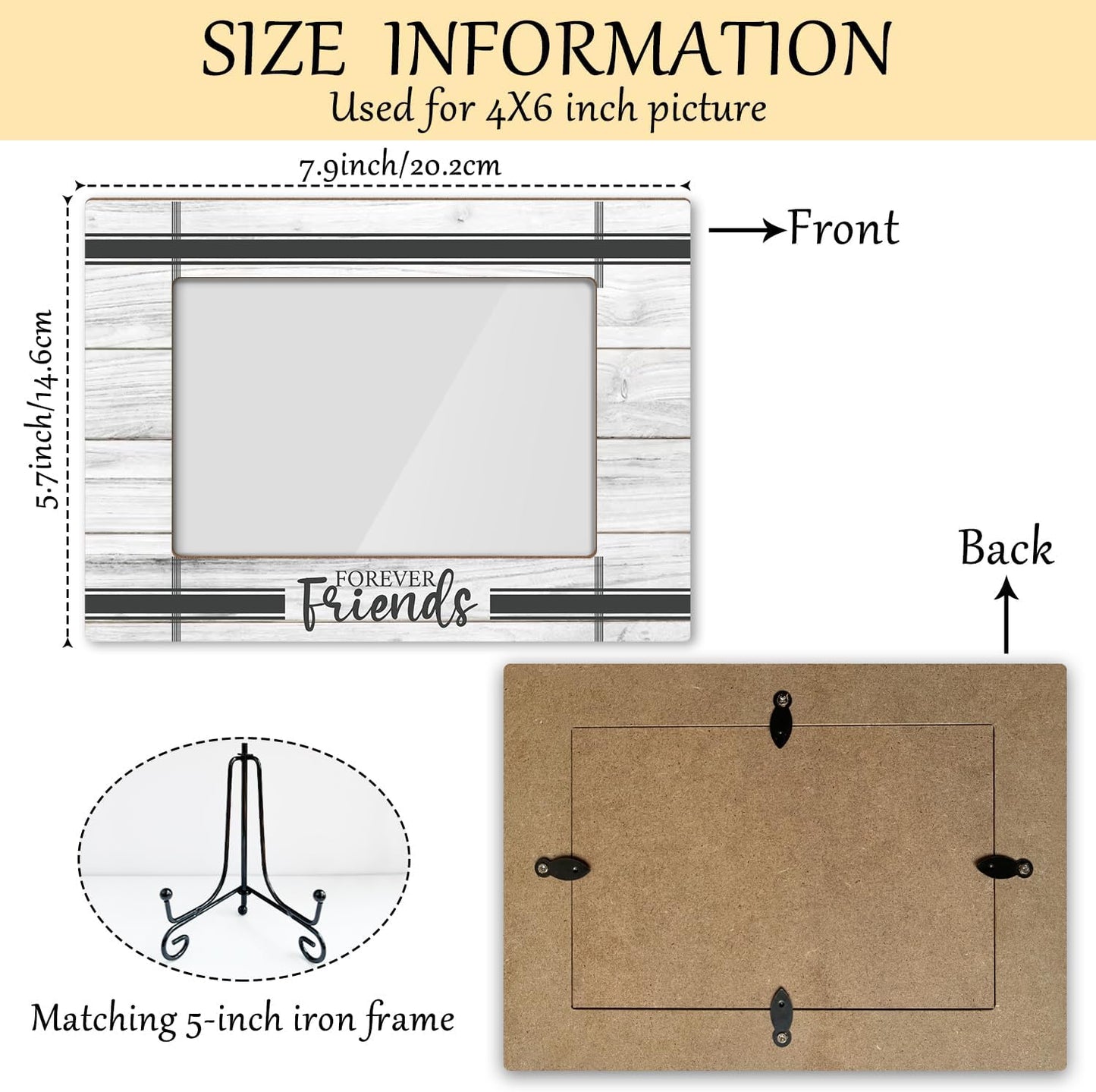 Friends Picture Frame, Wooden Photo Frame with Stand, Friendship Gifts Birthday Gifts for Women Men Friend Sister Bestie, Home Office Desk Decor Photo Frame Tabletop Display -xk25