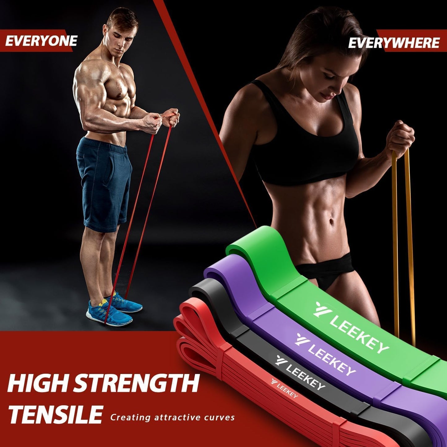 LEEKEY Resistance Band Set, Pull Up Assist Bands - Stretch Resistance Band Exercise Bands - Mobility Band Powerlifting Bands for Men and Woman Resistance Training, Physical Therapy,Home Workouts