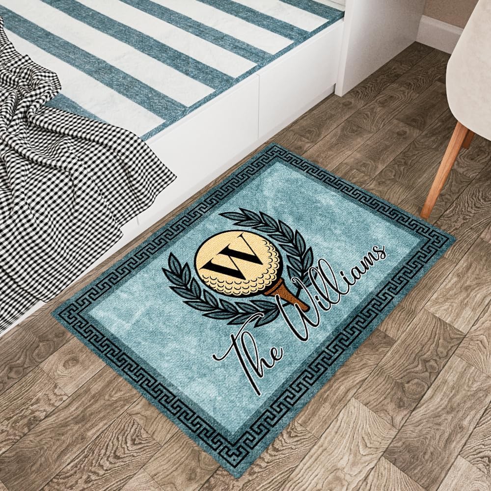 Personalized Golf Doormat – Personalized Welcome Mat with Family Name Year – Non Slip Outdoor Entry Rug for Porch, Garage, or Golf Lover Home Decor, for Men (Golf Doormat 01)