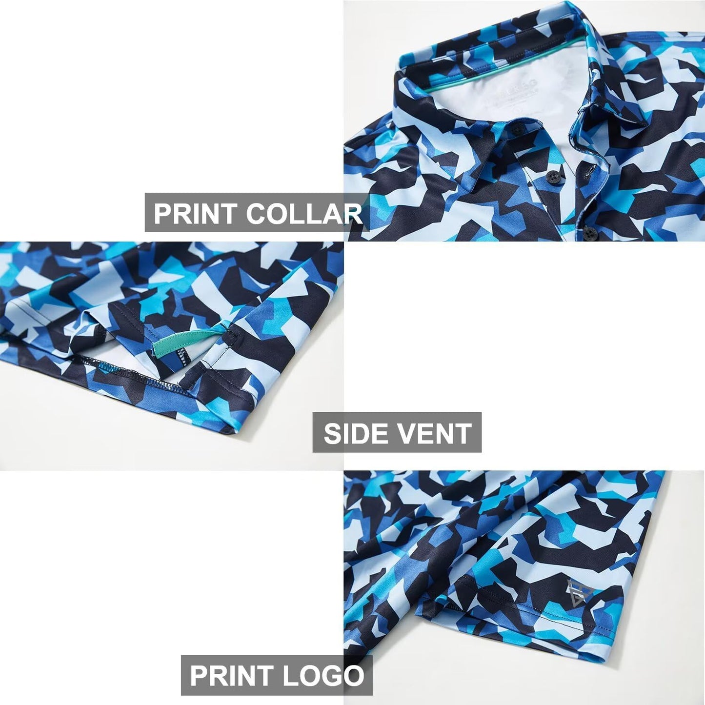 Golf Shirts for Men Dry Fit Short Sleeve Print Performance Moisture Wicking Polo Shirt