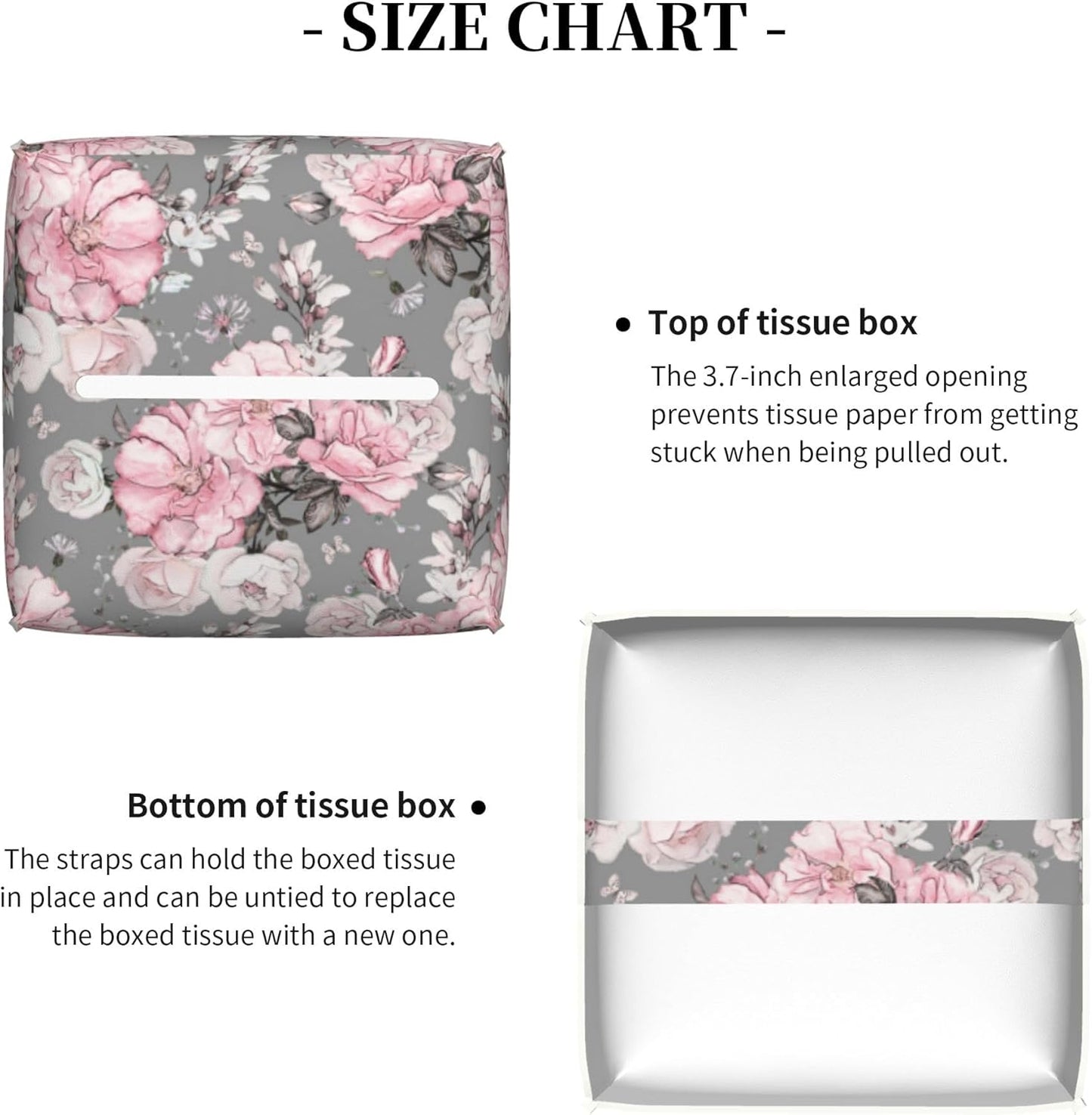 Tissue Box Holder Pink Flowers and Leaves Tissue Box Cover Square Leather Tissue Holder Organizer Portable Decorative Facial Paper Case for Home Office Bathroom Vanity Countertop