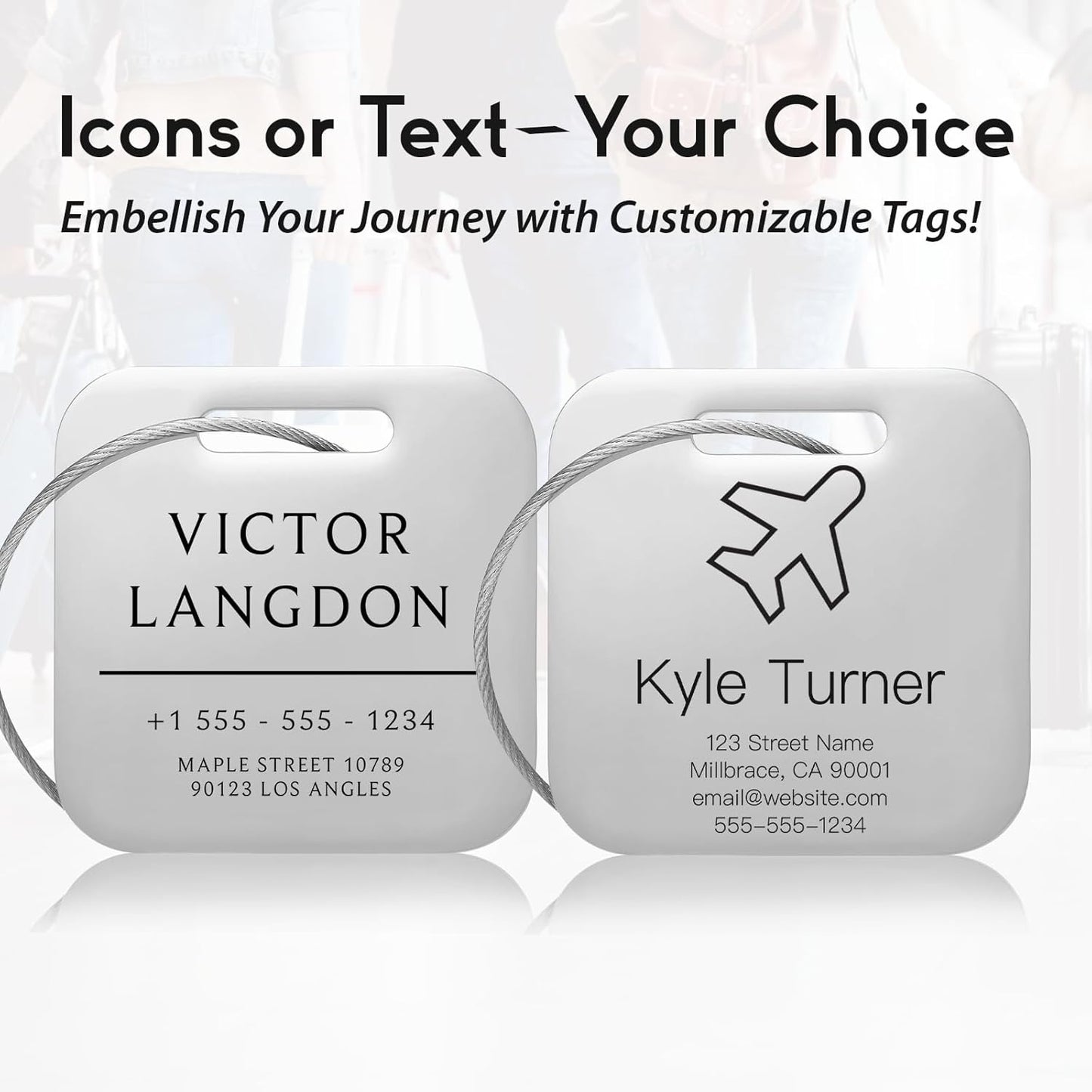 Customized Stainless Steel Luggage Tags: Personalize Your Suitcases, Backpacks, and Bags with Your Text (Silver)