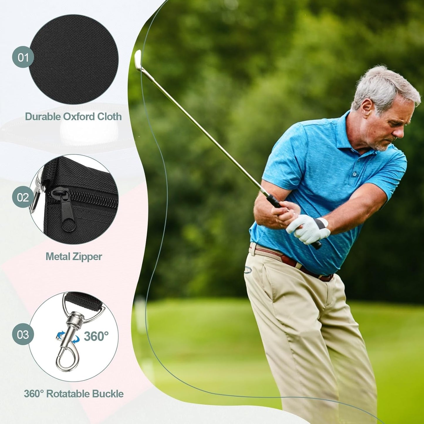 uxcell Golf Tee Pouch, Professional Zipper Golf Tee Bag Accessories Pocket Gear Clip Bag with Metal Lobster Claw Clip Organizer Storage Bags for Men and Women