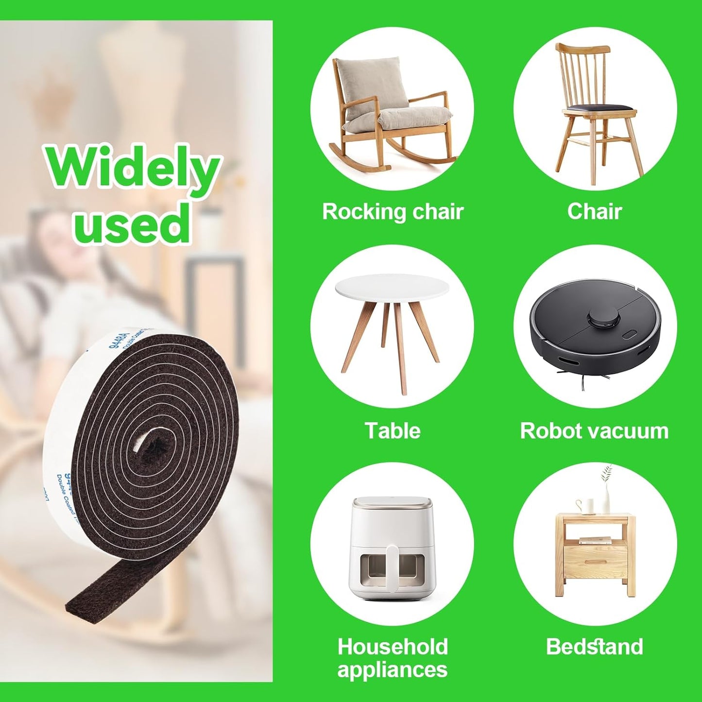 Felt Strip Rolls, 2x 60 Inch Brown Felt Tapes with Adhesive Backing for Furniture