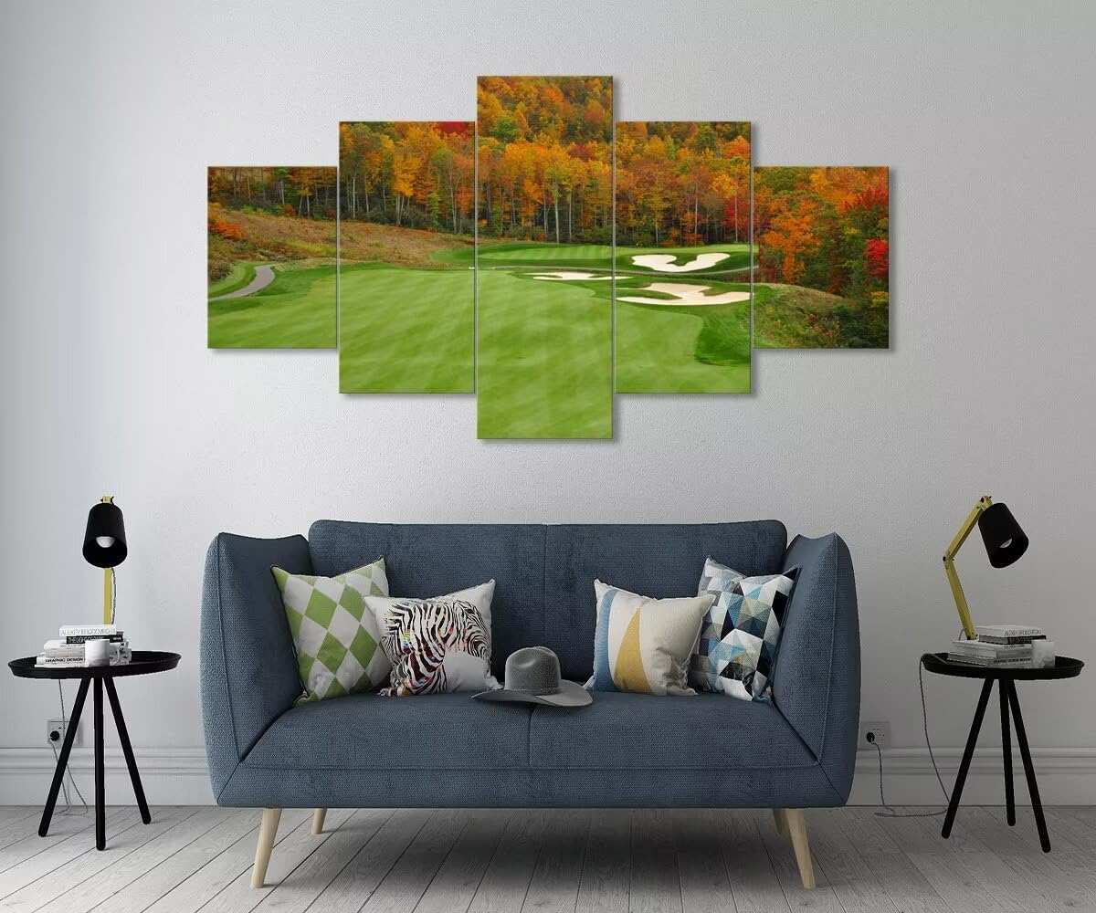 chenchenArt Sequoyah North Carolina Mountains Golf Course Wall Art for Living Room Bedroom Bathroom Home Decorations Golf Course Picture Poster Canvas Prints Framed Ready to Hang(60''W x 40''H)
