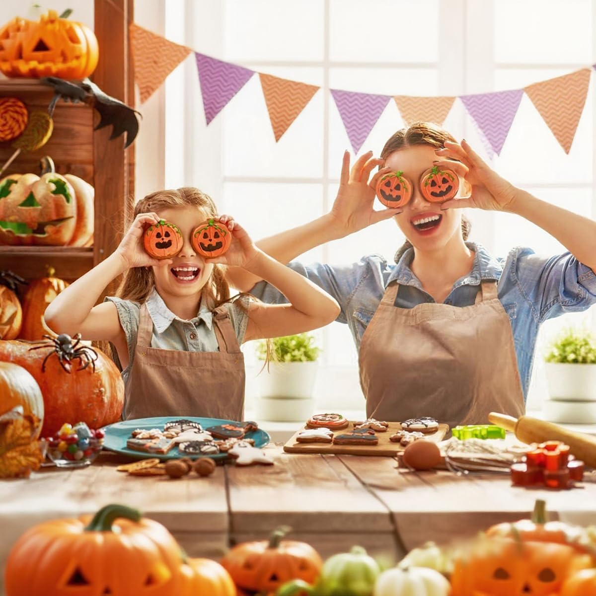 Halloween Cookie Cutters Set 10pcs - Ghost, Bat, Pumpkin, Witch Hat, Cat, Skull, Spider, Spider Web, Coffin, Tombstone Shapes, Stainless Steel Metal Biscuit Molds for Baking or Party Decorations