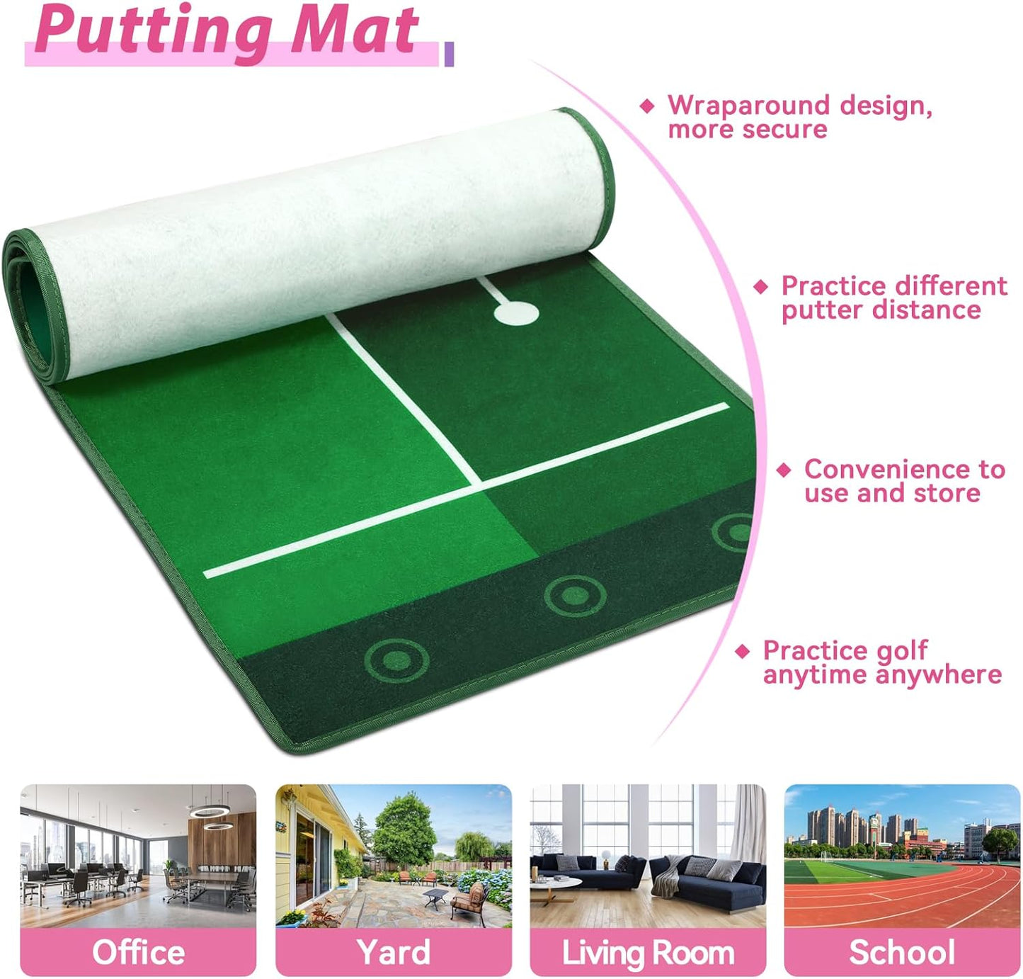 Liberry Toddler Golf Set with Putting Mat for 2 3 4 Years Old Boys Girls, Upgraded Kids Golf Cart with Unique Shoulder Strap Design, Indoor and Outdoor Golf Toys Gifts (Pink)