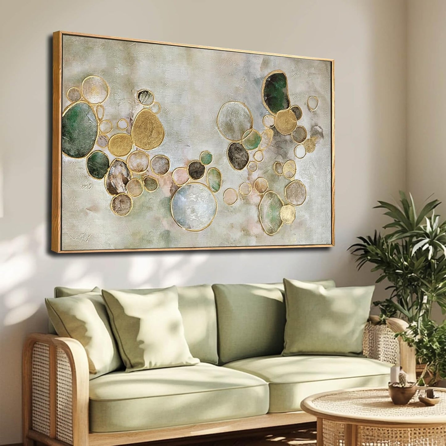 YJYart Gold Line Home Wall Decor Abstract Wall Art Neutral Canvas Artwork 32"x48" Decorations for Bedroom Large Paintings for Living Room