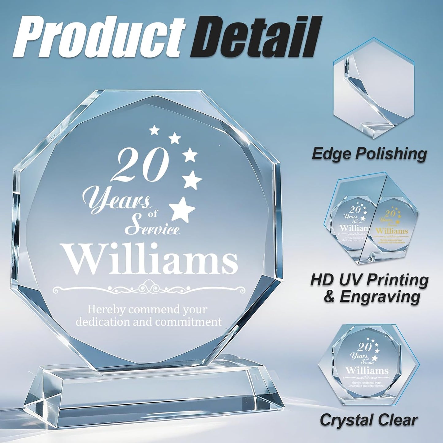 Personalized Crystal Trophy - Customizable Trophy Award with Name/Logo/Text for Retirement Plaque Employee Recognition Trophies