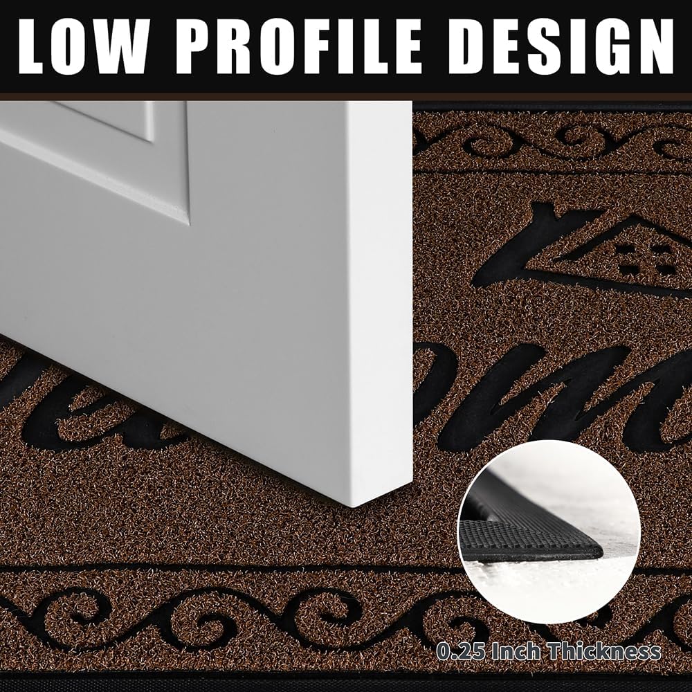 Yimobra Welcome Mat, Heavy Duty Sturdy Door Mats for Home Entrance Outdoor Indoor, Front Doormat for Outside Patio Floor Entry Porch Garage Office, Waterproof, Low Profile, 36x24, Coffee