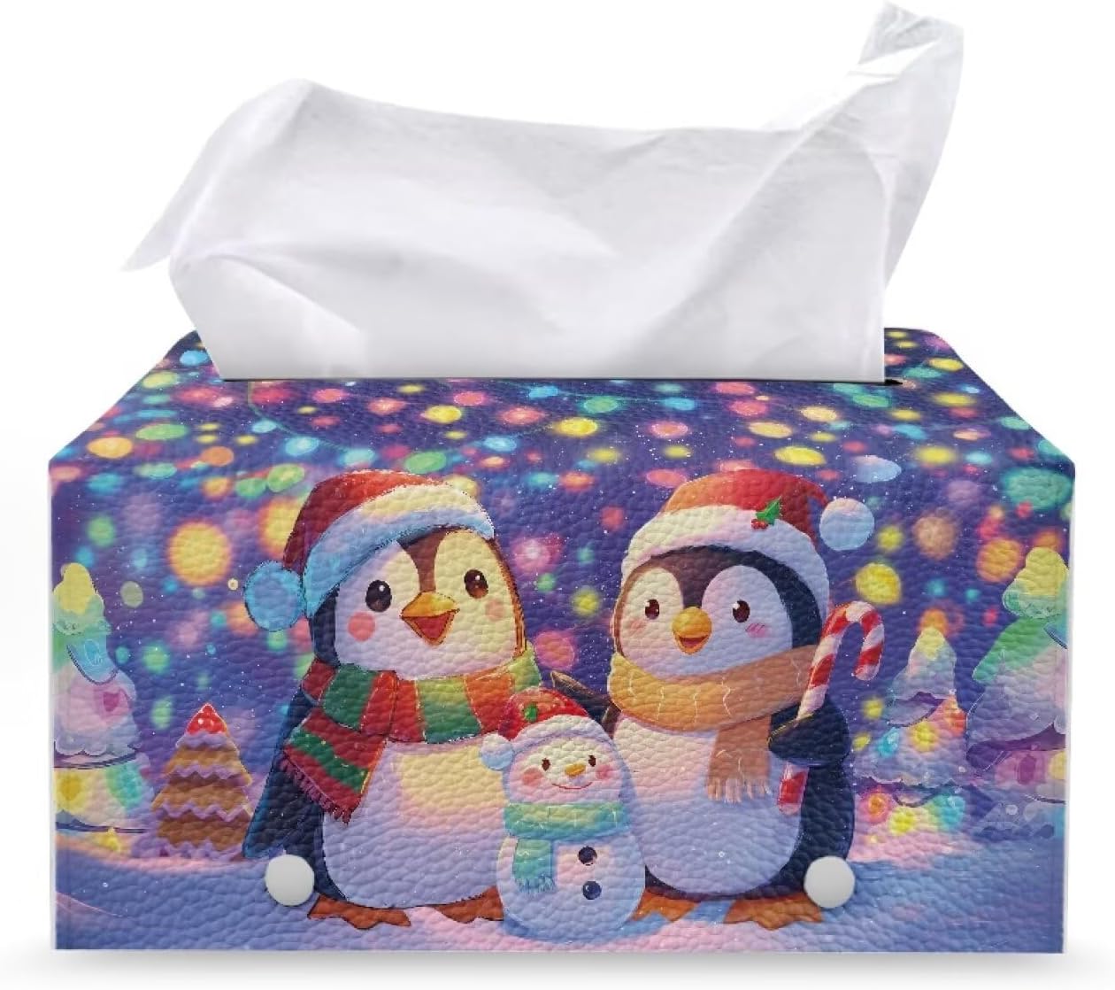 Christmas Tissue Box Cover Cute Snowman & Penguin Facial Tissue Holder Xmas Home Decor Napkin Dispenser Holder with Bottom Belt Christmas Celebration Accessories