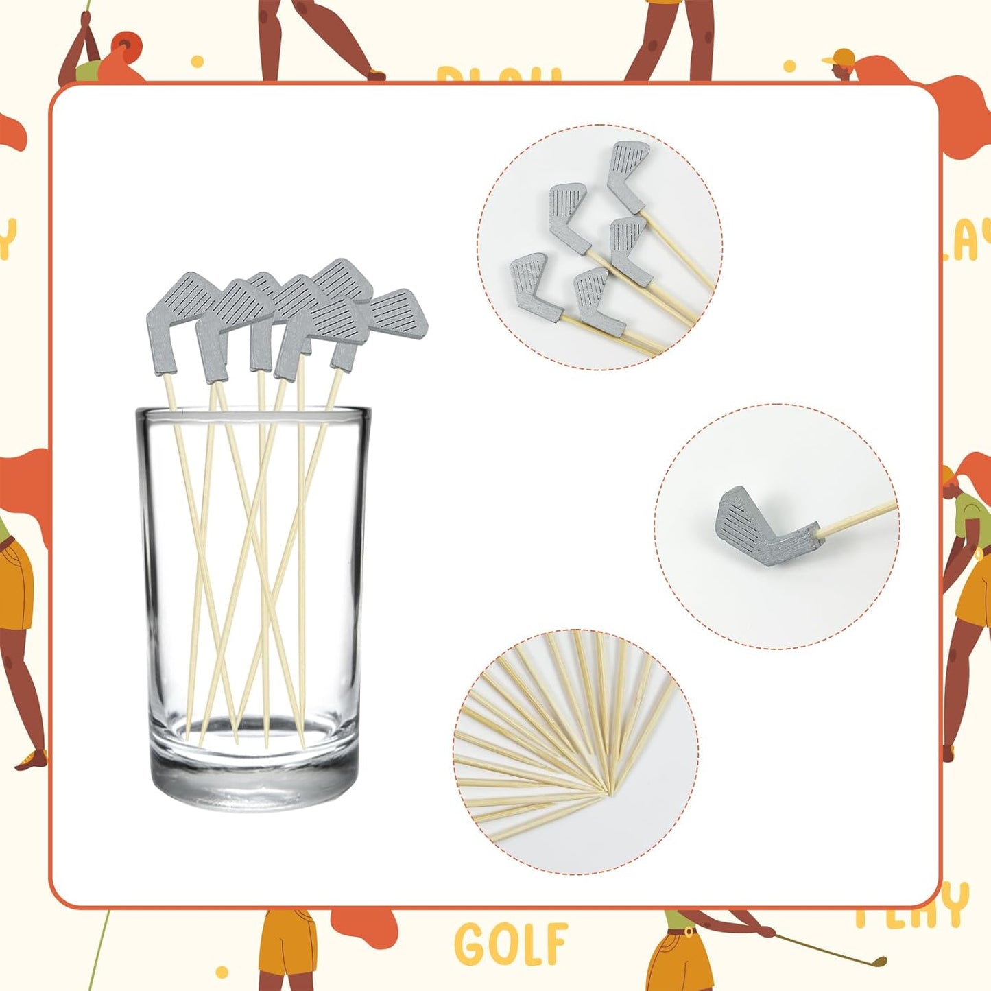 200Pcs Golf Cocktail Picks,4.7 Inch Golf Themed Fruit Toothpick,Party Toothpicks for Appetizers Cocktail Decorations for Party Supplies