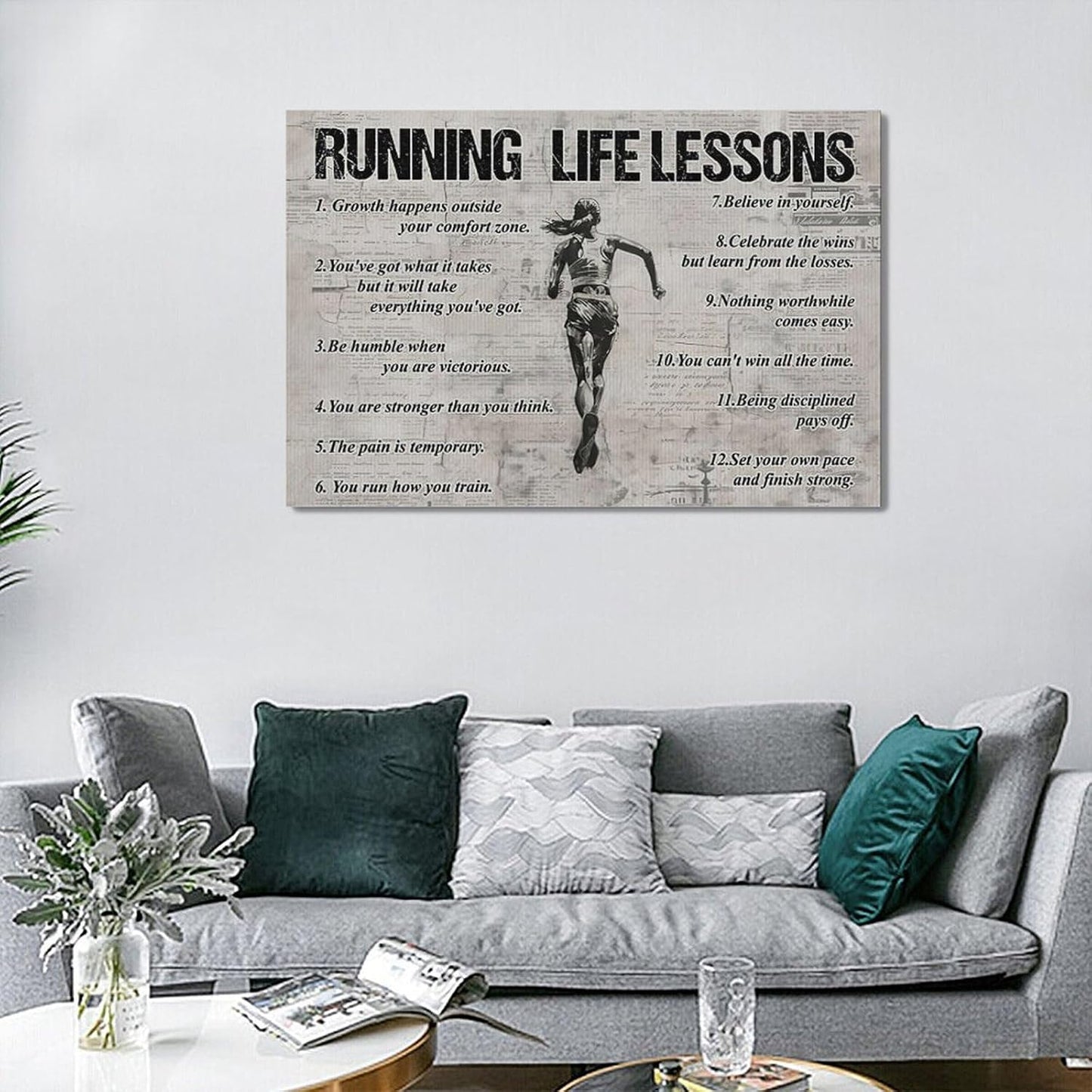 Vintage Running Sports Wall Art Running Life Lessons Wall Decor Running Sign Retro Poster Girl Teenager Room Motivational Decorations Canvas Print Painting Artwork for Bedroom Living Room 24"x16"