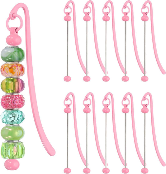 PATIKIL Beadable Bookmarks, 10 Pcs Beaded Bookmark DIY Metal Blank Bar Bulk for Bookmark DIY Making Craft, Beading Pendant Charm, Pink