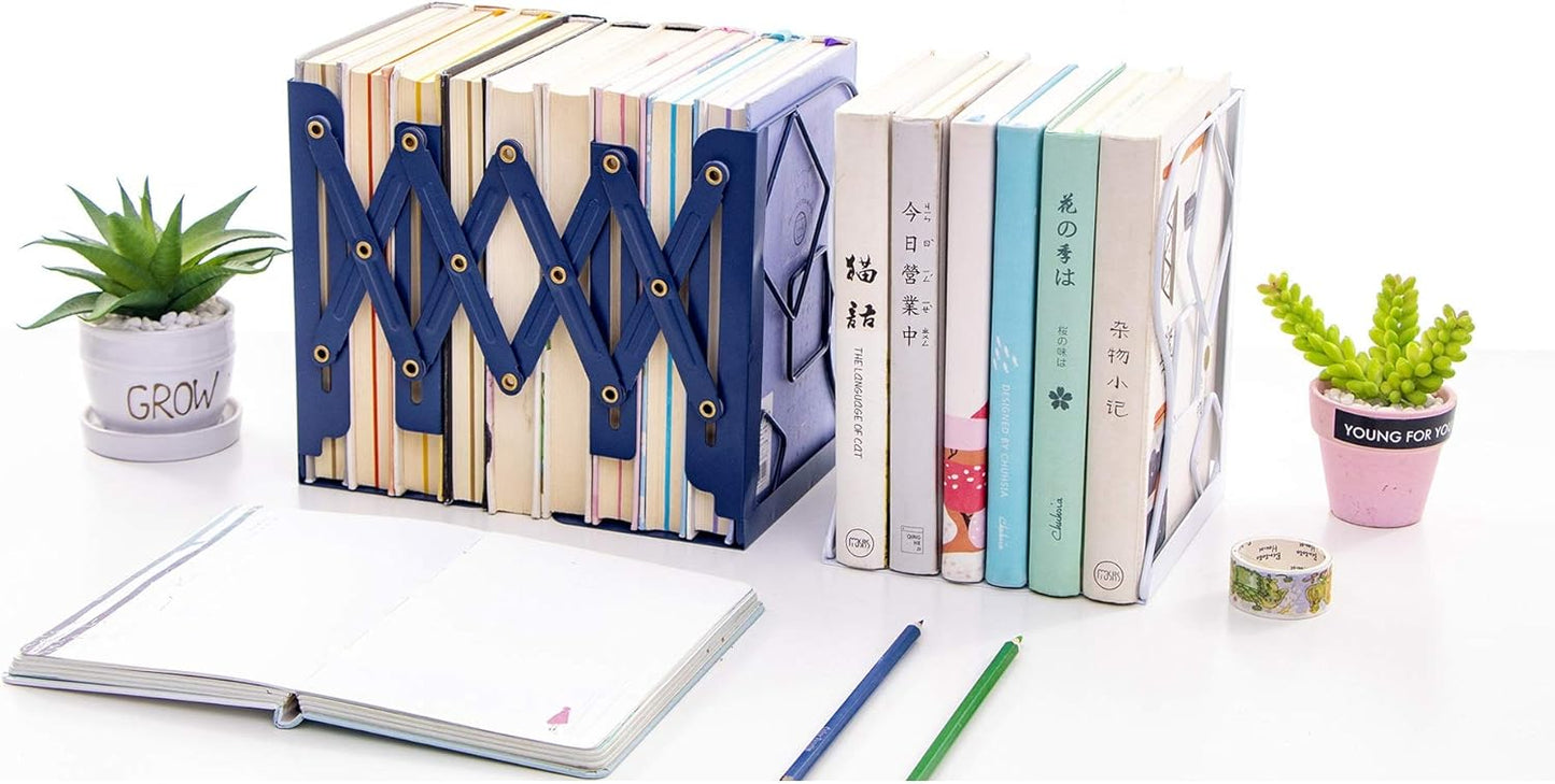 Adjustable Bookends - Nonskid Heavy Duty Book Ends for Desk - Book Stand & Organizer