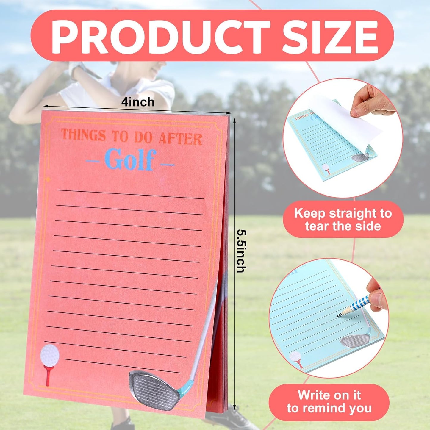 Eaasty 8 Pack Funny Memo Notepads Funny Golf Gifts Golf Notebook Sticky Note to Do List for Office Supplies, 8 Styles (Simple Style)