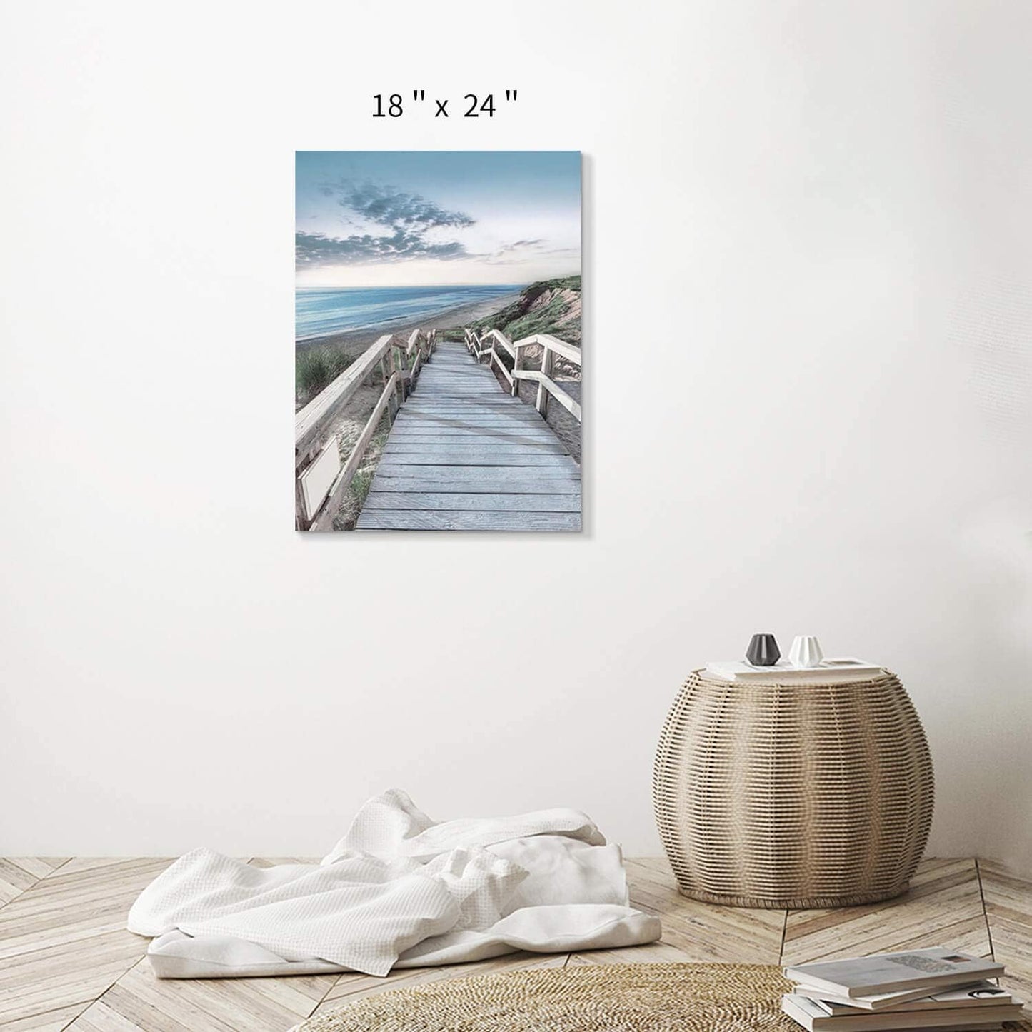Beachside Wooden Path Wall Art: Bridge Boardwalk Stair Graphic Art on Wrapped Canvas for Wall Decor (18''x24'')