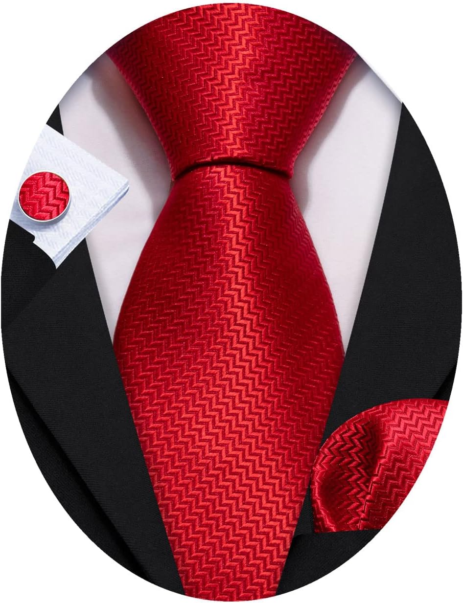 Barry.Wang Designer Classic Ties for Men Set Formal Pocket Square Cufflink Check Plaid