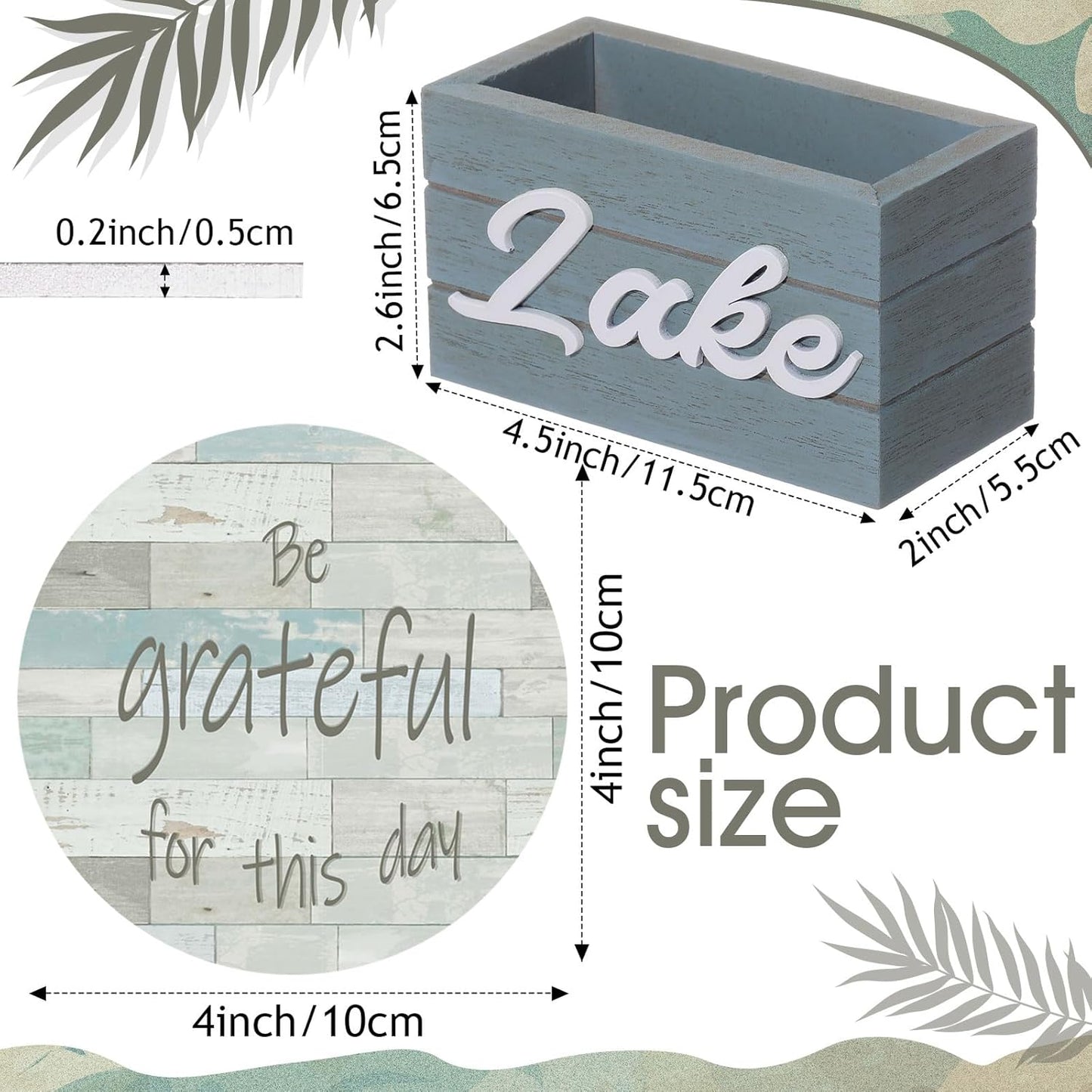 Queekay 6 Set Lake Theme Coasters with Holder for Drinks, Lake Lovers House Gifts, 4'' Wooden Coasters with Sayings Housewarming Gifts for Home Bar Coffee Table Decorations(Stylish Color)