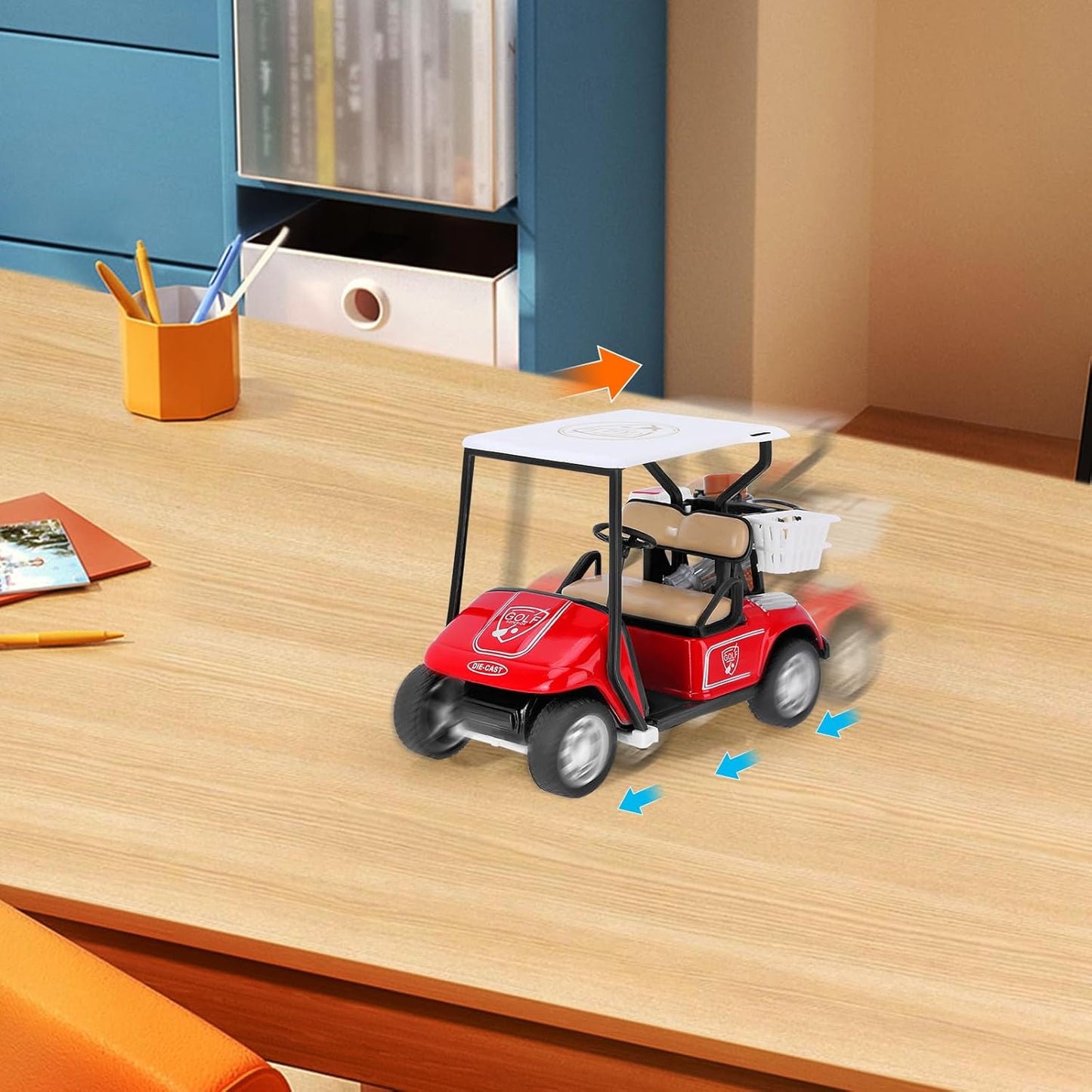 Golf Decor for Golf Party, Miniature Golf Cart Model with Accessories, Red and White, Die-Cast Collectible Golf Cart Decoration