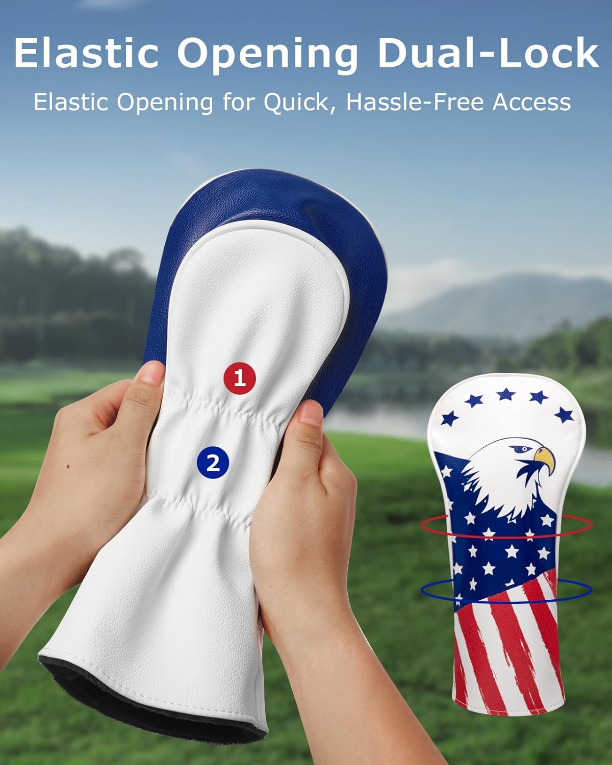Golf Head Covers, 3 Pack Golf Club Head Covers USA Stars and Stripes, Velour Lined for Extra Club Protection, Designed to Fit All Woods and Drivers Velour Lined