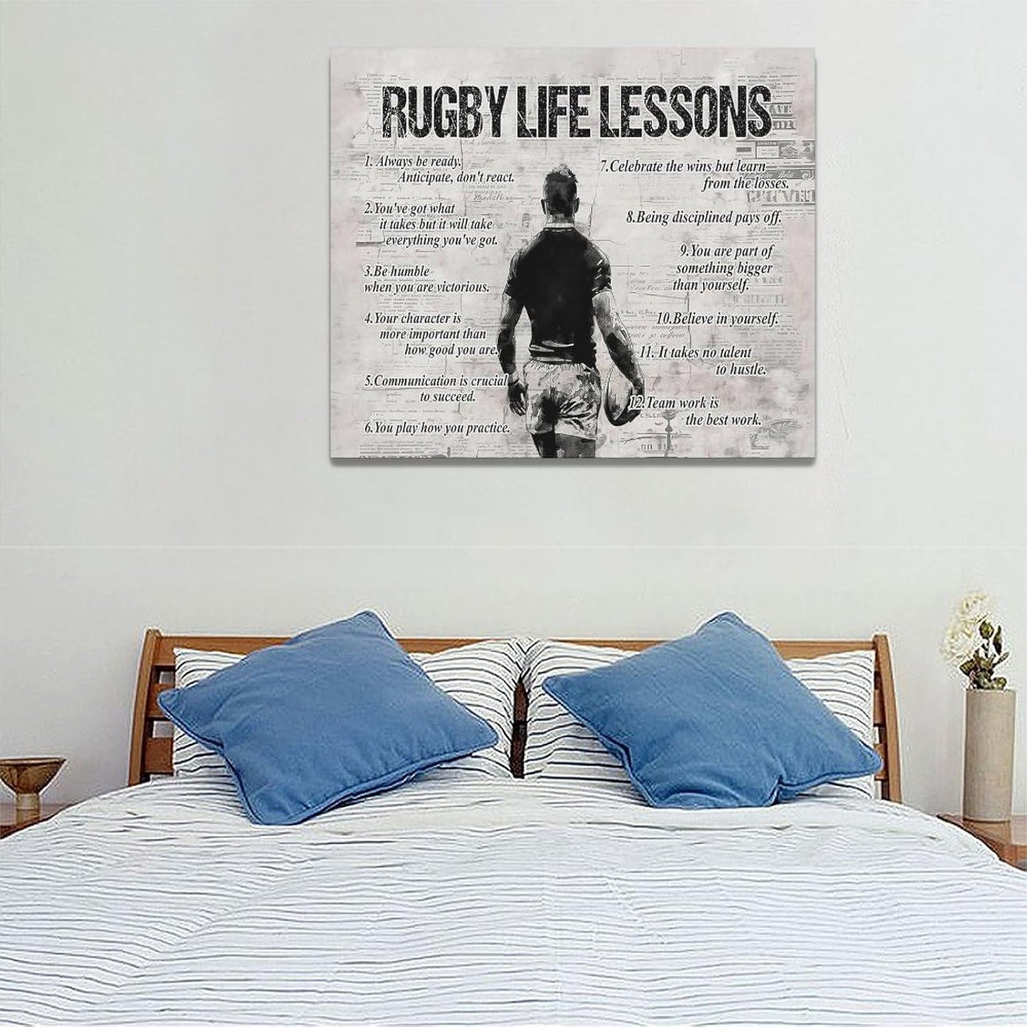 Rugby Life Lessons Wall Art Rugby Sports Wall Decor Rugby Sign Retro Poster Boy Men Motivational Decorations Canvas Print Painting Artwork for Bedroom Bathroom Living Room Gym 24"x20"
