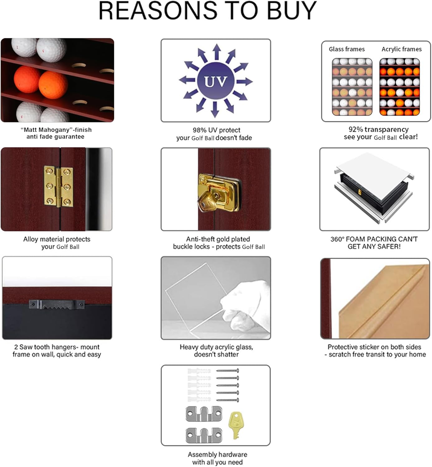 KCRasan Golf Ball Display Case - Wall Mounted Holder with Glass Door, Ideal Gift for Golf Enthusiasts