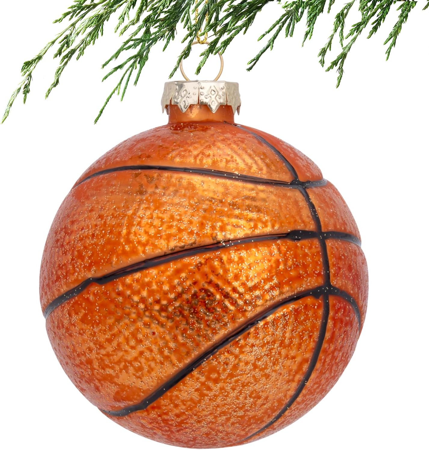 3.15” Christmas Basketball Glass Blown Ornament, 2025 Hand-Painted Sports Ball Decoration for Xmas Tree Holiday Decor Gifts