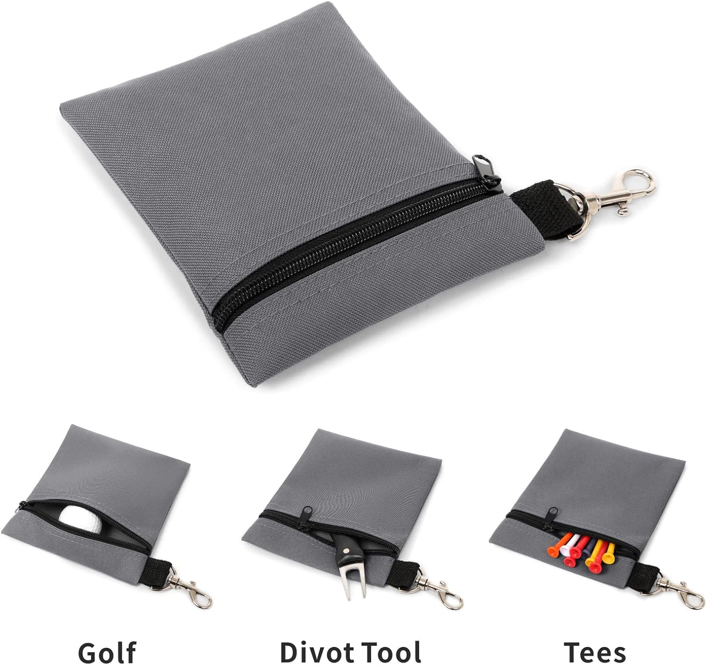 BuyAgain Golf Tee Pouch, 5.62 X 6.87 Inch Professional Zipper Golf Tee/Ball Pouch Bag with Metal Lobster Claw Clip