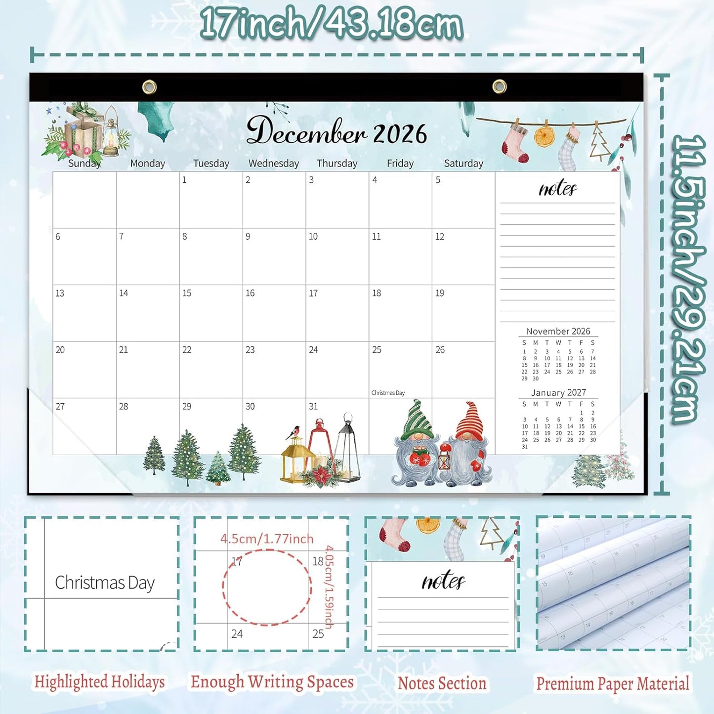 GuassLee Monthly Desk Calendar 2026-2027 - 18 Months 17" x 11.5" Calendar from Jan. 2026 to Jun. 2027, Monthly Planner with Watercolor Design Corner Protectors for Office School Home Organizing