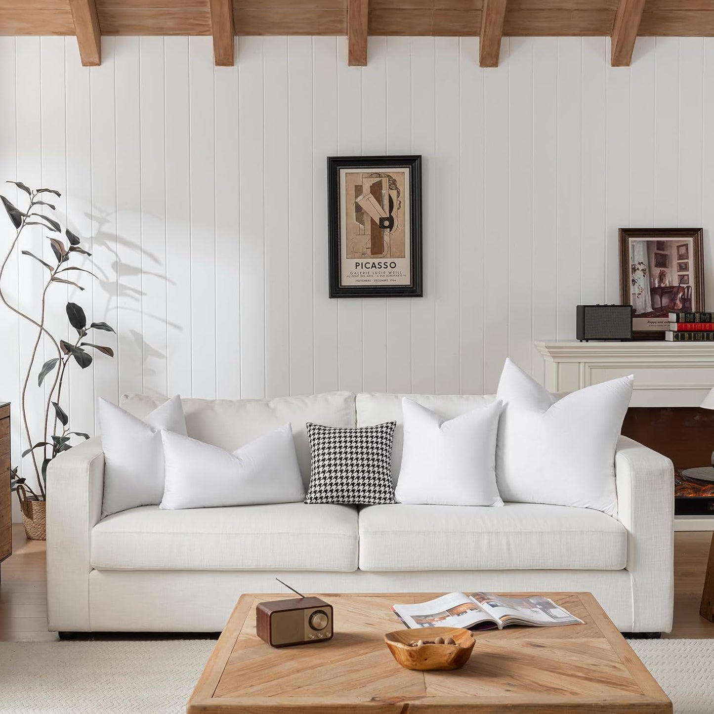 14x14 Decorative Throw Pillow Inserts-Down Feather Pillow Inserts-Square-Cotton Fabric-Set of 2-White.