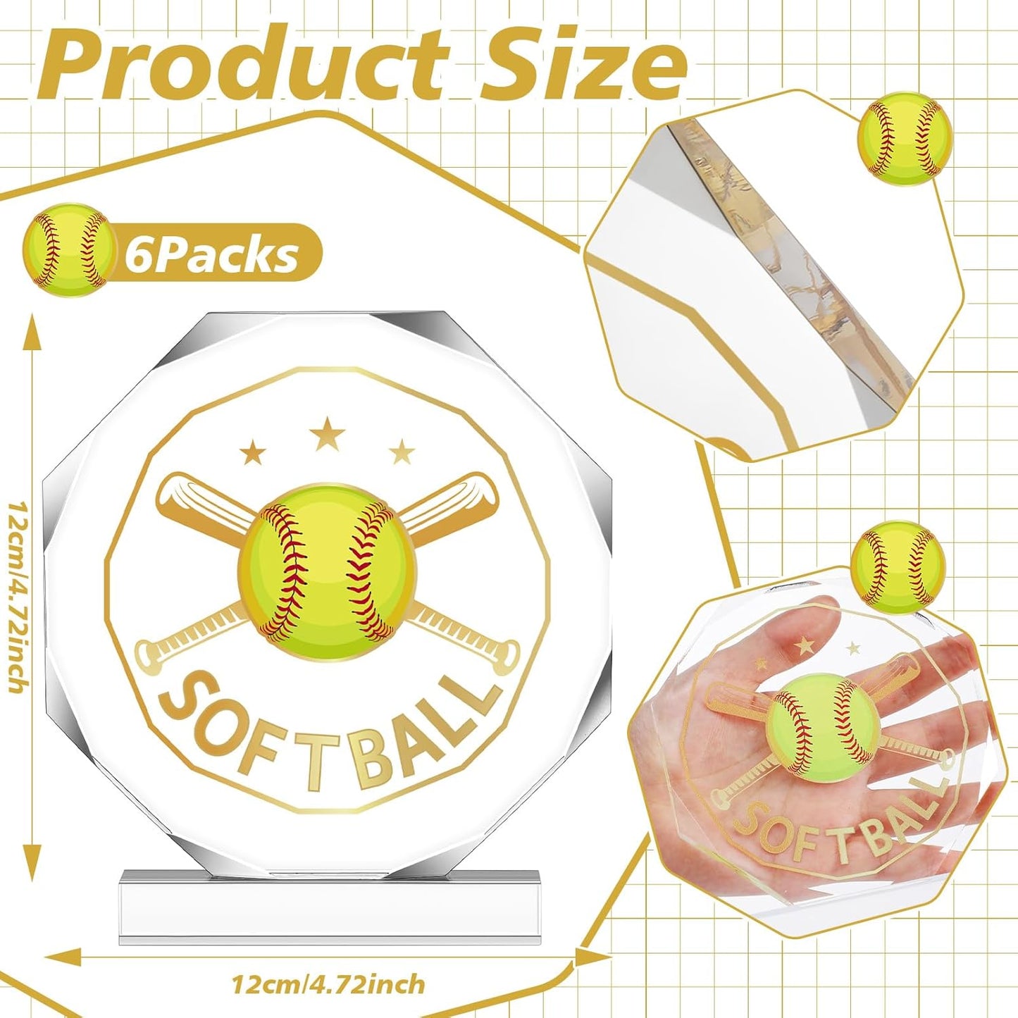 6 Pack Sports Trophy Acrylic Award Medals 4.72 x 4.72 Inch Sports Contest Trophies Bulk Plaques Team Prize Gift Trophies for Competition