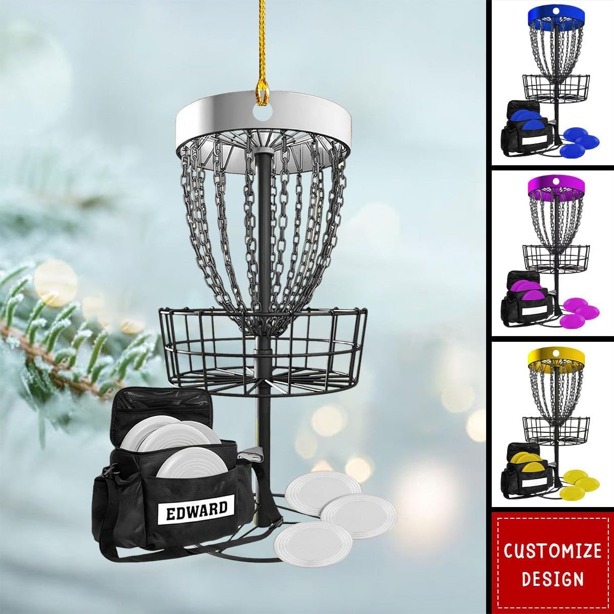 NAZENTI Personalized Disc Golf Christmas Ornament 2025, Custom Name Disc Golf Bag, Customization Golf Bag and Irons Decoration for Xmas Tree, Golfing Keepsake Gift for Golfer & Golf Player Lover