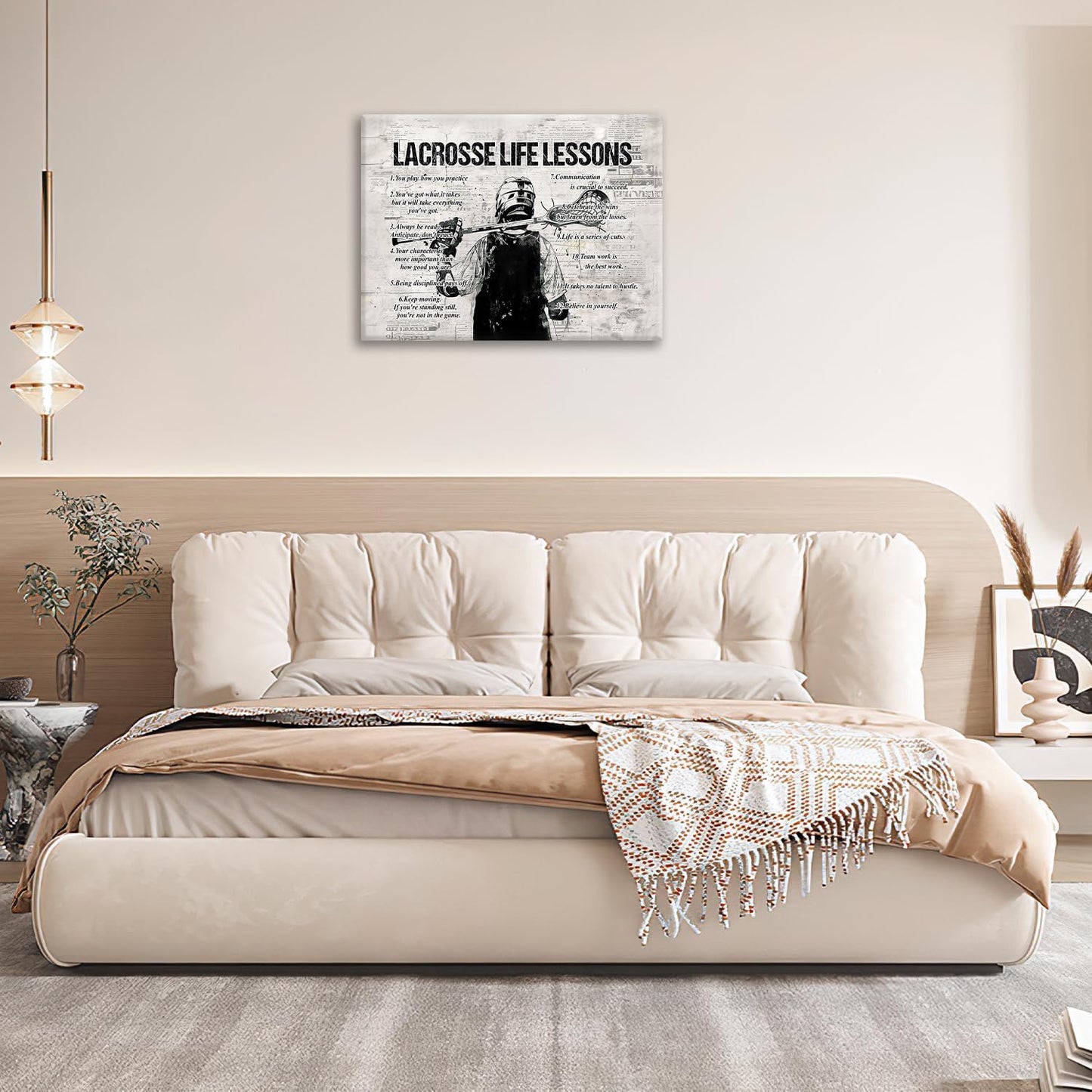 Lacrosse Sports Wall Art Lacrosse Life Lessons Wall Decor Lacrosse Sign Retro Poster Boy Men Room Motivational Decorations Canvas Print Painting Artwork For Bedroom Bathroom Living Room 24"x16"