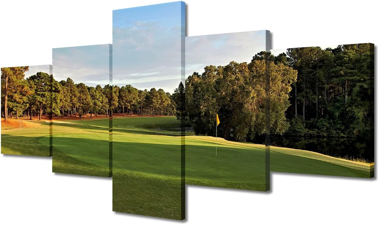 5 Piece American Golf Wall Art Pinehurst No.2 Course Canvas United States North Carolina Wall Art Wall Decor Wall Decor Green Golf Course Poster for Home Office Decor Ready to Hang - 50"W x 24"H